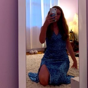 Sequin Halter dress with leg slit